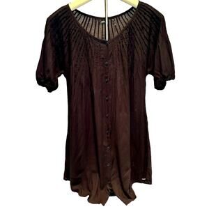 Women's Guess Short Sleeved Scoop Neck Button Blouse Swimsuit Cover-Up Size M